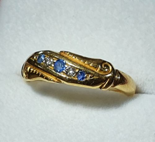 EDWARDIAN DIAMOND SAPPHIRE GOLD RING SIZE P12 - ADDITIONAL PHOTO 7