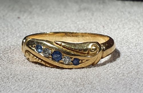 EDWARDIAN DIAMOND SAPPHIRE GOLD RING SIZE P12 - ADDITIONAL PHOTO 8