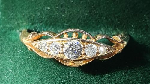 EDWARDIAN ROSE CUT 5 DIAMOND 18CT GOLD RING CHESTER HALLMARK SIZE M - ADDITIONAL PHOTO 3
