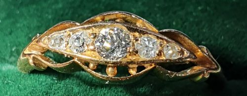 EDWARDIAN ROSE CUT 5 DIAMOND 18CT GOLD RING CHESTER HALLMARK SIZE M - ADDITIONAL PHOTO 2