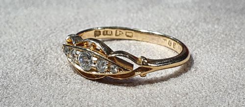 EDWARDIAN ROSE CUT 5 DIAMOND 18CT GOLD RING CHESTER HALLMARK SIZE M - ADDITIONAL PHOTO 4