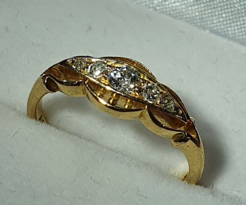 EDWARDIAN ROSE CUT 5 DIAMOND 18CT GOLD RING CHESTER HALLMARK SIZE M - ADDITIONAL PHOTO 6