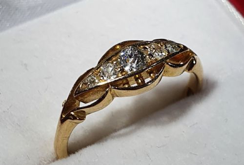 EDWARDIAN ROSE CUT 5 DIAMOND 18CT GOLD RING CHESTER HALLMARK SIZE M - ADDITIONAL PHOTO 8