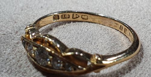 EDWARDIAN ROSE CUT 5 DIAMOND 18CT GOLD RING CHESTER HALLMARK SIZE M - ADDITIONAL PHOTO 9
