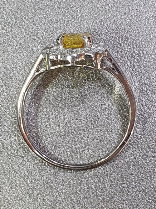 ART DECO PLATINUM YELLOW SAPPHIRE BAGUETTE DIAMOND 1930S RING SIZE N12 - ADDITIONAL PHOTO 12