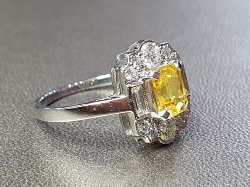 ART DECO PLATINUM YELLOW SAPPHIRE BAGUETTE DIAMOND 1930S RING SIZE N12 - ADDITIONAL PHOTO 13