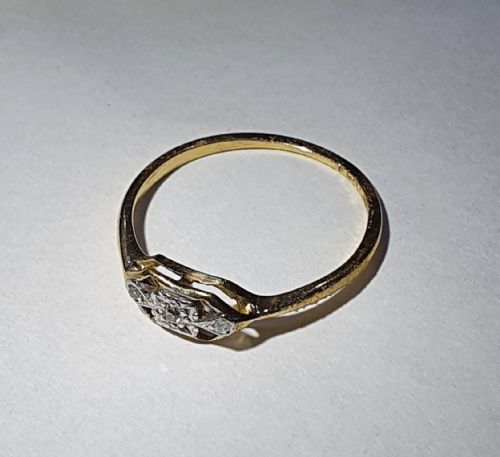 ART DECO PLATINUM SET 3 DIAMOND OPEN RING ON 18CT GOLD BAND RING SIZE O12 - ADDITIONAL PHOTO 2