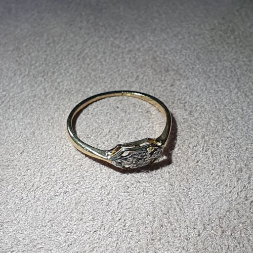 ART DECO PLATINUM SET 3 DIAMOND OPEN RING ON 18CT GOLD BAND RING SIZE O12 - ADDITIONAL PHOTO 4