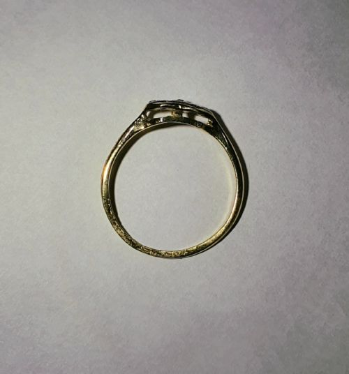 ART DECO PLATINUM SET 3 DIAMOND OPEN RING ON 18CT GOLD BAND RING SIZE O12 - ADDITIONAL PHOTO 6
