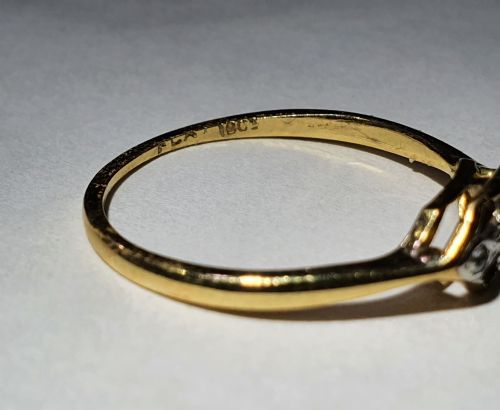 ART DECO PLATINUM SET 3 DIAMOND OPEN RING ON 18CT GOLD BAND RING SIZE O12 - ADDITIONAL PHOTO 7