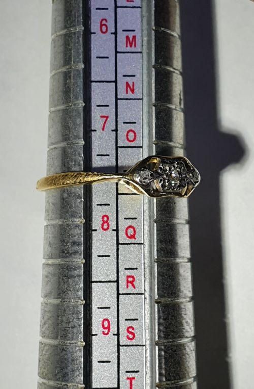 ART DECO PLATINUM SET 3 DIAMOND OPEN RING ON 18CT GOLD BAND RING SIZE O12 - ADDITIONAL PHOTO 8