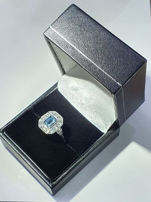 ART DECO 075CT BAGUETTE CUT AQUAMARINE DIAMOND PLATINUM RING SIZE N12 - ADDITIONAL PHOTO 6