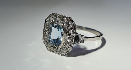 ART DECO 075CT BAGUETTE CUT AQUAMARINE DIAMOND PLATINUM RING SIZE N12 - ADDITIONAL PHOTO 1