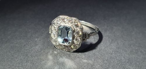 ART DECO 075CT BAGUETTE CUT AQUAMARINE DIAMOND PLATINUM RING SIZE N12 - ADDITIONAL PHOTO 2