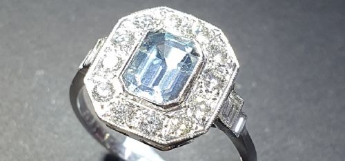 ART DECO 075CT BAGUETTE CUT AQUAMARINE DIAMOND PLATINUM RING SIZE N12 - ADDITIONAL PHOTO 3