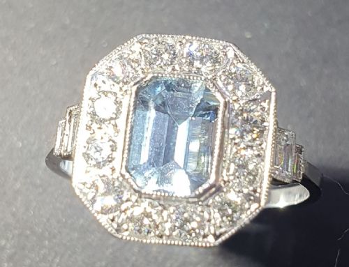 ART DECO 075CT BAGUETTE CUT AQUAMARINE DIAMOND PLATINUM RING SIZE N12 - ADDITIONAL PHOTO 4