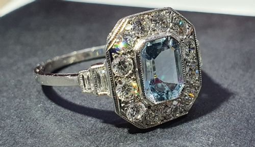 ART DECO 075CT BAGUETTE CUT AQUAMARINE DIAMOND PLATINUM RING SIZE N12 - ADDITIONAL PHOTO 9