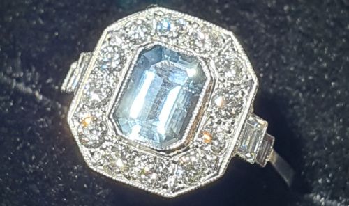 ART DECO 075CT BAGUETTE CUT AQUAMARINE DIAMOND PLATINUM RING SIZE N12 - ADDITIONAL PHOTO 5
