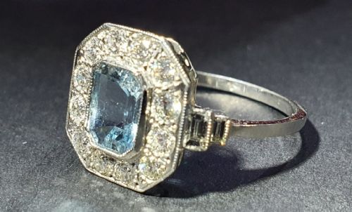 ART DECO 075CT BAGUETTE CUT AQUAMARINE DIAMOND PLATINUM RING SIZE N12 - ADDITIONAL PHOTO 7