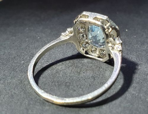 ART DECO 075CT BAGUETTE CUT AQUAMARINE DIAMOND PLATINUM RING SIZE N12 - ADDITIONAL PHOTO 8