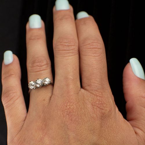 EDWARDIAN 15CT OLD CUT DIAMOND PLATINUM TRILOGY RING 8500 - ADDITIONAL PHOTO 2