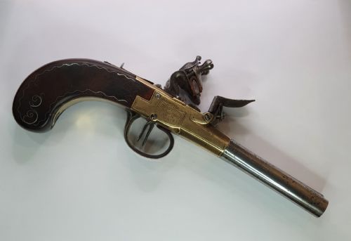 RARE ANTIQUE DOUBLE BARRELLED FLINTLOCK TRAVELLING PISTOL BY KETLAND CO C1800 - ADDITIONAL PHOTO 2
