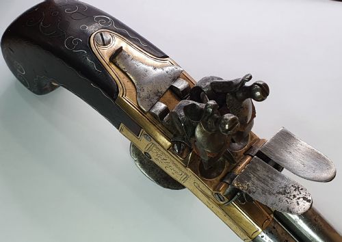 RARE ANTIQUE DOUBLE BARRELLED FLINTLOCK TRAVELLING PISTOL BY KETLAND CO C1800 - ADDITIONAL PHOTO 4
