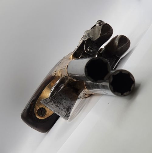 RARE ANTIQUE DOUBLE BARRELLED FLINTLOCK TRAVELLING PISTOL BY KETLAND CO C1800 - ADDITIONAL PHOTO 1