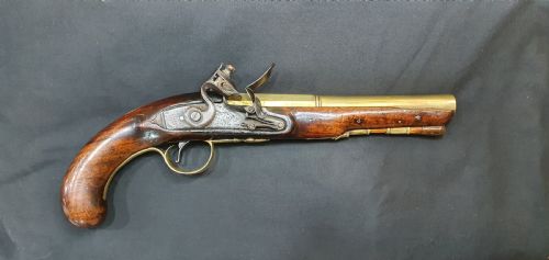 antique 25 bore flint lock brass barrelled holster pistol c1790 - CATEGORY: ANTIQUE MISCELLANEOUS - DATED 18TH CENTURY