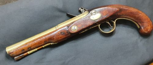 ANTIQUE 25 BORE FLINT LOCK BRASS BARRELLED HOLSTER PISTOL C1790 - ADDITIONAL PHOTO 2
