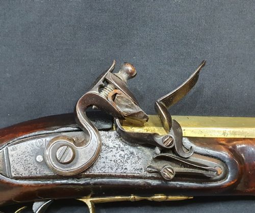 ANTIQUE 25 BORE FLINT LOCK BRASS BARRELLED HOLSTER PISTOL C1790 - ADDITIONAL PHOTO 6