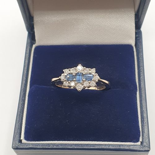 VINTAGE BAGUETTE CUT SAPPHIRE DIAMOND 9CT GOLD RING SIZE O - ADDITIONAL PHOTO 5