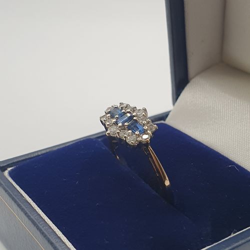 VINTAGE BAGUETTE CUT SAPPHIRE DIAMOND 9CT GOLD RING SIZE O - ADDITIONAL PHOTO 6