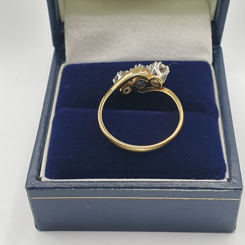 ART DECO SAPPHIRE DIAMOND TRILOGY 18CT GOLD PLATINUM TWIST SIZE Q - ADDITIONAL PHOTO 2