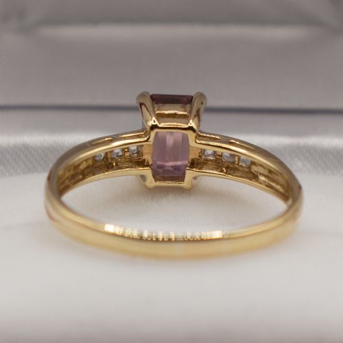 EMERALD CUT WATERMELON PINK TOURMALINE TOPAZ SHOULDERS 9CT GOLD RING - ADDITIONAL PHOTO 2
