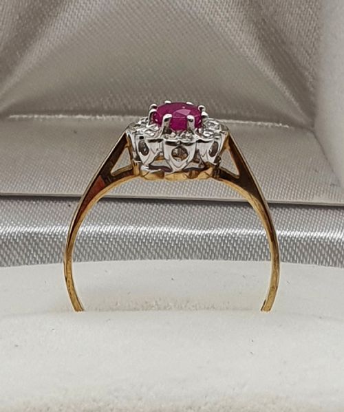 ART DECO DESIGN OVAL CUT RUBY DIAMOND HALO PLATINUM SETTING 9CT GOLD BAND SIZE N - ADDITIONAL PHOTO 1