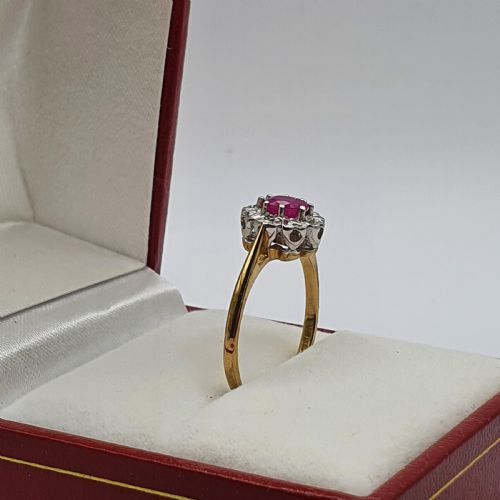 ART DECO DESIGN OVAL CUT RUBY DIAMOND HALO PLATINUM SETTING 9CT GOLD BAND SIZE N - ADDITIONAL PHOTO 2