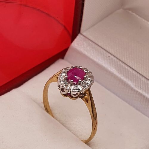 ART DECO DESIGN OVAL CUT RUBY DIAMOND HALO PLATINUM SETTING 9CT GOLD BAND SIZE N - ADDITIONAL PHOTO 6