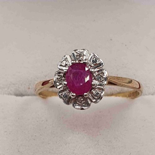 ART DECO DESIGN OVAL CUT RUBY DIAMOND HALO PLATINUM SETTING 9CT GOLD BAND SIZE N - ADDITIONAL PHOTO 5