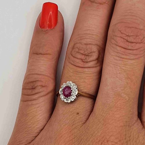 ART DECO DESIGN OVAL CUT RUBY DIAMOND HALO PLATINUM SETTING 9CT GOLD BAND SIZE N - ADDITIONAL PHOTO 8