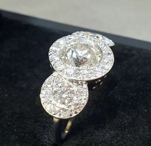 ART DECO 3CT EUROPEAN DIAMOND PLATINUM TRILOGY BOMBE CLUSTER RING SIZE M - ADDITIONAL PHOTO 2