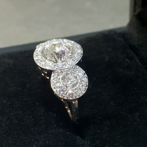 ART DECO 3CT EUROPEAN DIAMOND PLATINUM TRILOGY BOMBE CLUSTER RING SIZE M - ADDITIONAL PHOTO 3