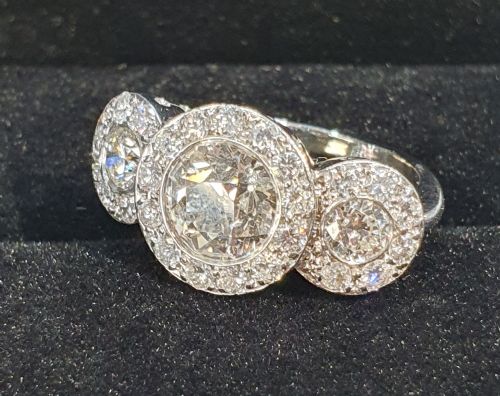 ART DECO 3CT EUROPEAN DIAMOND PLATINUM TRILOGY BOMBE CLUSTER RING SIZE M - ADDITIONAL PHOTO 5