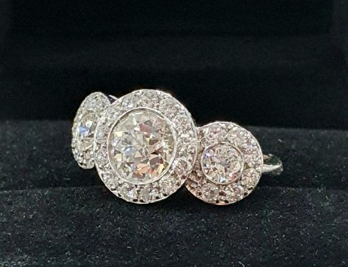 ART DECO 3CT EUROPEAN DIAMOND PLATINUM TRILOGY BOMBE CLUSTER RING SIZE M - ADDITIONAL PHOTO 6