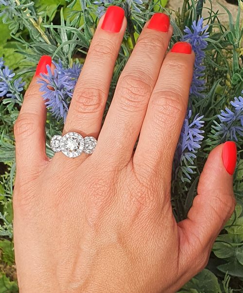 ART DECO 3CT EUROPEAN DIAMOND PLATINUM TRILOGY BOMBE CLUSTER RING SIZE M - ADDITIONAL PHOTO 7