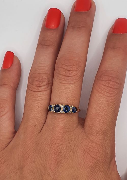 EDWARDIAN ROSE CUT DIAMOND SAPPHIRE 18CT GOLD RING SIZE Q - ADDITIONAL PHOTO 1
