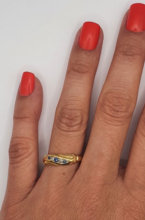 EDWARDIAN DIAMOND SAPPHIRE GOLD RING SIZE P12 - ADDITIONAL PHOTO 1