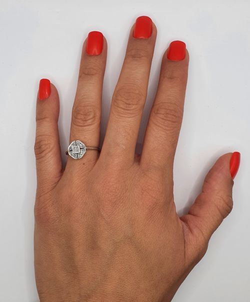 ART DECO 9CT WHITE GOLD GEOMETRIC SET DIAMOND RING SIZE N12 - ADDITIONAL PHOTO 8