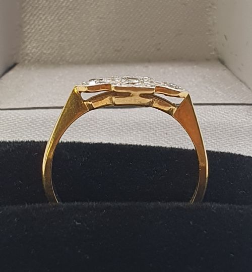 ART DECO GEOMETRIC PLATINUM STAR SET DIAMONDS ON 9CT GOLD BAND RING SIZE O12 - ADDITIONAL PHOTO 1