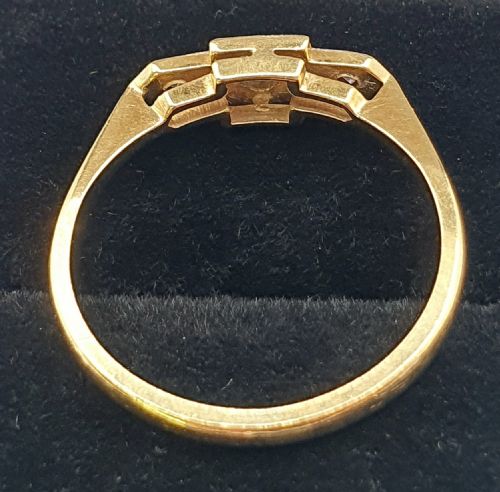 ART DECO GEOMETRIC PLATINUM STAR SET DIAMONDS ON 9CT GOLD BAND RING SIZE O12 - ADDITIONAL PHOTO 2